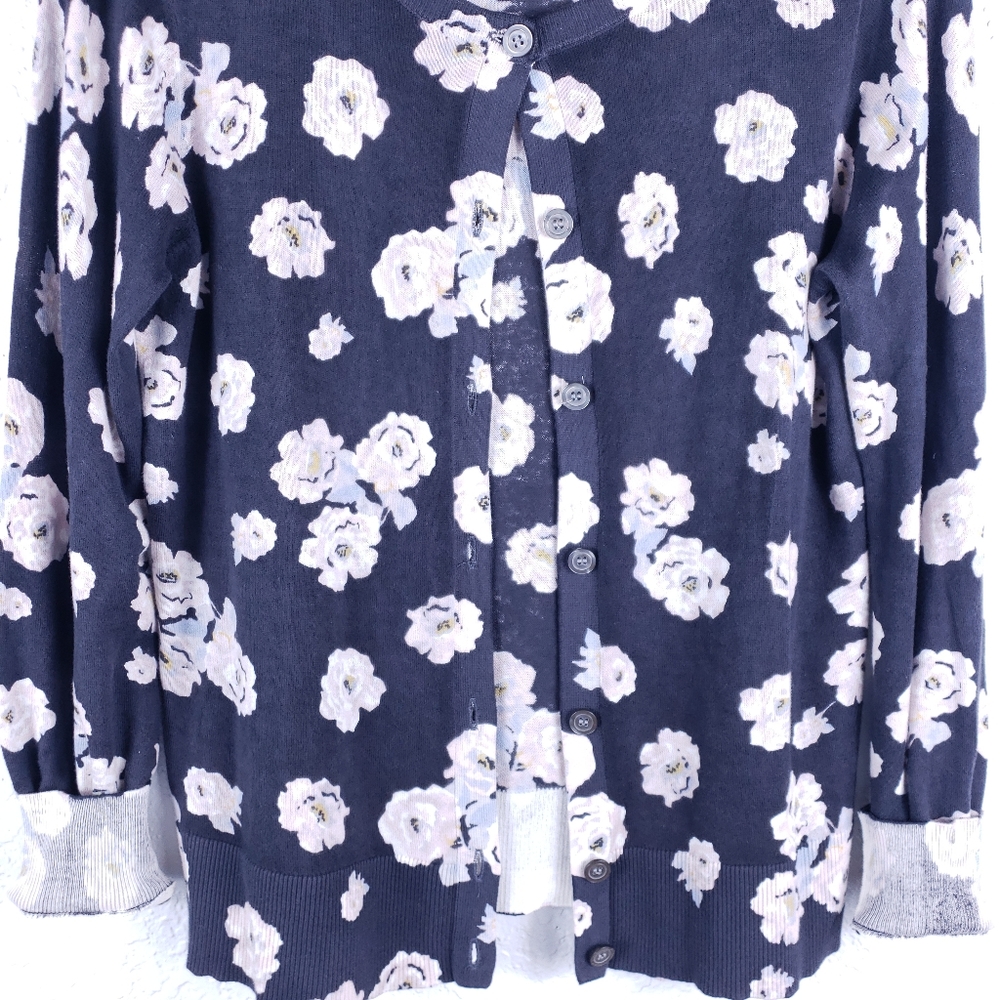 LOFT Women’s 100% Cotton Floral Button Front Sweater – Gray & Blush Pink – Size - Picture 6 of 10